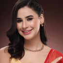 ZENEME Gold Plated AD Traditional Minimal Round Kundan Floral Necklace with Matching Earring Jewellery Set For Women & Girls Gold Toned Necklace Set For Woman