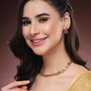 ZENEME Gold Plated AD Traditional Minimal Round Kundan Floral Necklace with Matching Earring Jewellery Set For Women & Girls Gold Toned Necklace Set For Woman