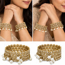 ZENEME Set of 4 Gold Plated Crystal Charm Pearl Drop Bangles for Women & Girls