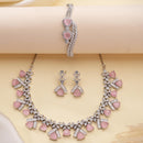 ZENEME Set of 3 Rhodium Plated AD Floral Fringe Bracelets & Necklace Set Jewellery Set For Women & Girls Silver Toned