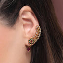 Gold Plated Peacock Leaf Vine Pink Drop Ear Cuff Earrings for Women & Girls