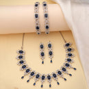 ZENEME Rhodium Plated Blue American Diamond Rectangular Radiance Fringe Necklace Set with Earrings & Set of 2 Bangles for Women & Girls