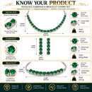 ZENEME Set of 3 Rhodium Plated Silver Toned American Diamond Studded Emerald Tennis Line Lightweight Adjustable Bracelet & Necklace Set for Women & Girls