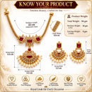 ZENEME Gold Plated AD Geometric Chandbali Pearl Drop Necklace with Matching Earring Jewellery Set For Women & Girls Gold Toned Necklace Set For Woman