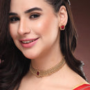 ZENEME Gold Toned CZ Choker Necklace Set for Women Traditional Jewellery Set with Matching Earrings