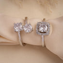 Set of 2 Rhodium Plated AD Crystal Crown Adjustable Ring Combo for Women & Girls