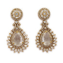 ZENEME Gold Plated AD Emerald Teardrop Floral Halo Necklace with Matching Earring Jewellery Set For Women & Girls Gold Toned Necklace Set For Woman