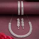 ZENEME Rhodium Plated White American Diamond Marquise Leaf Vine Necklace Set with Earrings & Set of 2 Bangles for Women & Girls