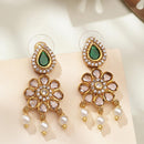 Gold Plated Emerald Teardrop Floral Pearl Drop Earrings for Women & Girls