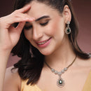 ZENEME Gold Plated AD Emerald Teardrop Floral Halo Necklace with Matching Earring Jewellery Set For Women & Girls Gold Toned Necklace Set For Woman