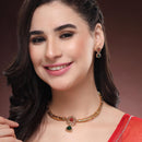 ZENEME Gold Plated AD Dual Teardrop Sunburst Necklace with Matching Earring Jewellery Set For Women & Girls Gold Toned Necklace Set For Woman