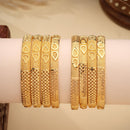 ZENEME Set of 8 Gold Plated Golden Leaf & Dotted Textured Bangles for Women & Girls