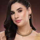 ZENEME Gold Toned Blue Stone Studded Kundan Style Choker Necklace Set with Pearl Drop Jhumka Earrings for Women & Girls
