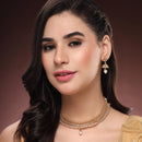 ZENEME Gold Toned White Stone Studded Kundan Style Choker Necklace Set with Pearl Drop Jhumka Earrings for Women & Girls