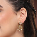 Gold Plated Blush Pink Oval Floral Pearl Drop Earrings for Women & Girls