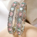 ZENEME Set of 2 Rhodium Plated Green Square Crystal AD Bangles for Women & Girls (2.4)