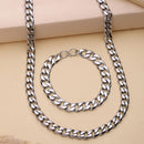 Silver Plated Bold Classic Cuban Link Chain & Bracelet Set for Men & Boys