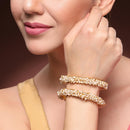 ZENEME Set of 2 Gold Plated White Pearl Classic Bangles for Women & Girls (2.8)