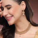 ZENEME Gold Toned White Stone Studded Kundan Style Choker Necklace Set with Pearl Drop Jhumka Earrings for Women & Girls