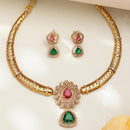 ZENEME Gold Plated AD Dual Teardrop Sunburst Necklace with Matching Earring Jewellery Set For Women & Girls Gold Toned Necklace Set For Woman