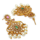ZENEME Gold Plated AD Pearl Drop Floral Lattice Fringe Traditional Necklace Set with Matching Earring Jewellery Set For Women & Girls