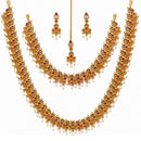 ZENEME Set of 4 Antique Gold Plated Brass With Pearl Traditional South Indian Bridal Jewellery Set For Women & Girls Gold Toned