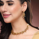 ZENEME Gold Plated Traditional Pearl Cluster Necklace with Matching Earring Antique Jewellery Set For Women & Girls Gold Toned Necklace Set For Woman