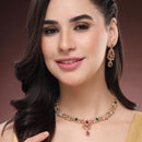 ZENEME Gold Plated AD Dual Teardrop Sunburst Necklace with Matching Earring Jewellery Set For Women & Girls Gold Toned Necklace Set For Woman