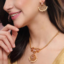 ZENEME Gold Plated AD Geometric Chandbali Pearl Drop Necklace with Matching Earring Jewellery Set For Women & Girls Gold Toned Necklace Set For Woman