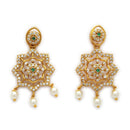 ZENEME Gold Plated AD Pearl Drop Traditional Floral Medallion Necklace Set with Matching Earring Jewellery Set For Women & Girls