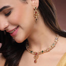 ZENEME Gold Plated AD Dual Teardrop Sunburst Necklace with Matching Earring Jewellery Set For Women & Girls Gold Toned Necklace Set For Woman