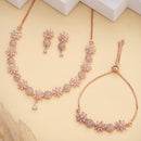 ZENEME Set of 3 Rhodium Plated AD Crystal Daisy Vine Necklace Set & Bracelet Jewellery Set For Women & Girls Silver Toned