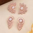 Rhodium Plated Pearl Leaf Cluster Stud Earrings Set of 2 Pairs for Women & Girls