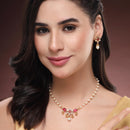 ZENEME Gold Plated AD Kundan Floral Ghungroo Pearl Drop Necklace with Matching Earring Jewellery Set For Women & Girls Gold Toned Necklace Set For Woman