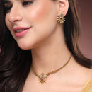 ZENEME Gold Plated AD Traditional Floral Medallion Necklace Set with Matching Earring Jewellery Set For Women & Girls
