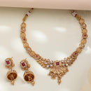 ZENEME Gold Plated Traditional Pearl Cluster Necklace with Matching Earring Antique Jewellery Set For Women & Girls Gold Toned Necklace Set For Woman