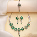 ZENEME Set of 3 Rhodium Plated AD Floral Fringe Bracelets & Necklace Set Jewellery Set For Women & Girls Silver Toned