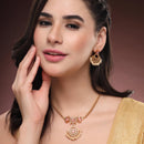 ZENEME Gold Plated AD Geometric Chandbali Pearl Drop Necklace with Matching Earring Jewellery Set For Women & Girls Gold Toned Necklace Set For Woman