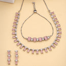 ZENEME Set of 3 Rhodium Plated AD Necklace Set & Bracelet Jewellery Set For Women & Girls