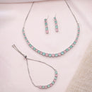 ZENEME Set of 3 Silver Plated AD Pastel Rainbow Tennis Necklace Set & Bracelet Jewellery Set For Women & Girls