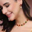 ZENEME Gold Plated AD Dual Teardrop Sunburst Necklace with Matching Earring Jewellery Set For Women & Girls Gold Toned Necklace Set For Woman