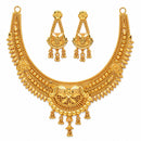 ZENEME Gold Plated Alloy Leaf Trail Ethnic Temple Necklace Set with Matching Earring Jewellery Set For Women & Girls