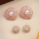 Rhodium Plated Round Swirl Floral Stud Earrings Set of 2 Pairs for Women & Girls
