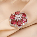 Rhodium Plated AD Crystal Petal Radiance Adjustable Ring for Women & Girls
