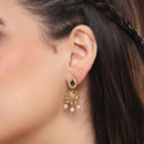 Gold Plated Emerald Teardrop Floral Pearl Drop Earrings for Women & Girls