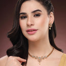 ZENEME Gold Plated AD Kundan Floral Pearl Drop Necklace with Matching Earring Jewellery Set For Women & Girls Gold Toned Necklace Set For Woman