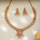 ZENEME Gold Plated Traditional Pearl Cluster Necklace with Matching Earring Antique Jewellery Set For Women & Girls Gold Toned Necklace Set For Woman