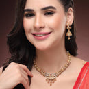 ZENEME Gold Plated Traditional Pearl Cluster Necklace with Matching Earring Antique Jewellery Set For Women & Girls Gold Toned Necklace Set For Woman