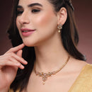 ZENEME Gold Plated AD Kundan Floral Pearl Drop Necklace with Matching Earring Jewellery Set For Women & Girls Gold Toned Necklace Set For Woman