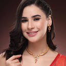 ZENEME Gold Plated Traditional Pearl Cluster Necklace with Matching Earring Antique Jewellery Set For Women & Girls Gold Toned Necklace Set For Woman